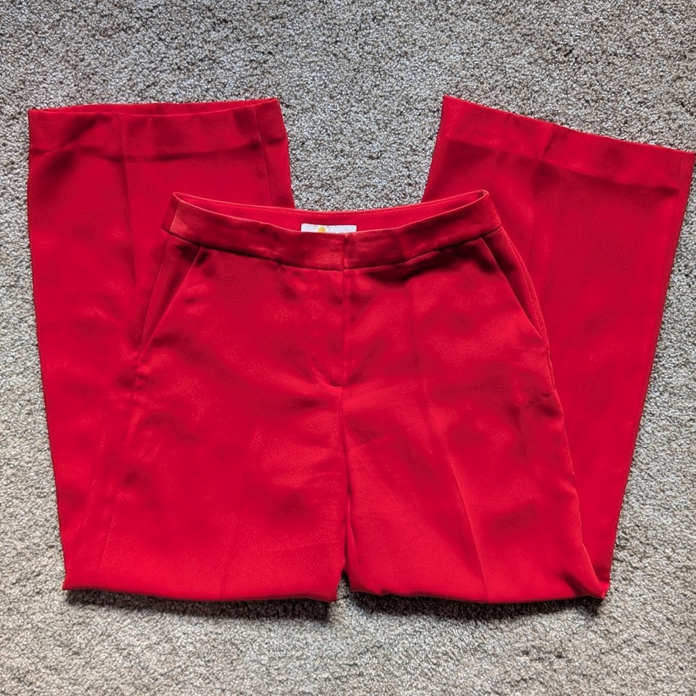 Boden Women's 2 Petite Wide Leg High Waisted Trouser Dress Pant Red Office Work